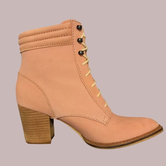 Anthropologie Pilcro Booties Womens 8.5 Hayden Matte Pink Lace Up Heeled Boots - Picture 2 of 10